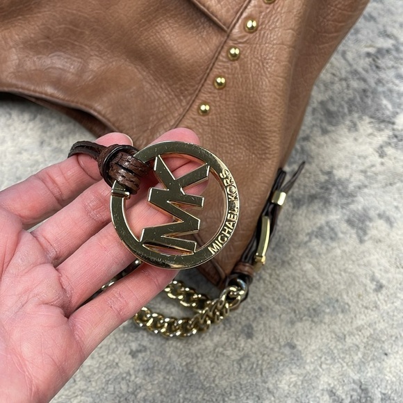 MICHAEL Michael Kors Middleton Hobo Bag Studded Embossed Leather Brown Cognac - Picture 13 of 17